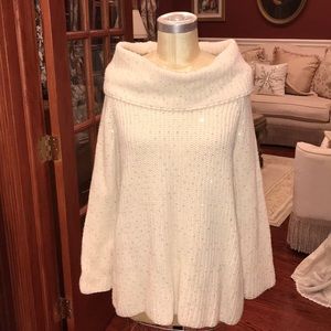 Talbots Ivory Sequin Soft Cowl Tunic Sweater M